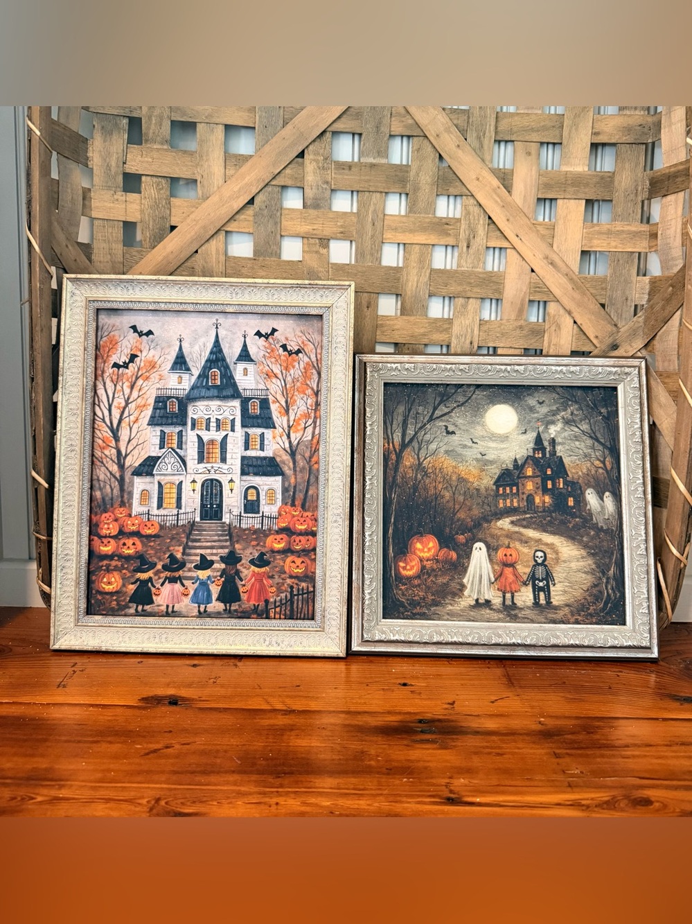 Halloween Haunted House Wall Art Print Spooky Painting Trick or Treaters